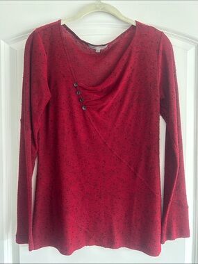 People Like Frank Red Draped Neckline Button Accent Long Sleeve Top sz S